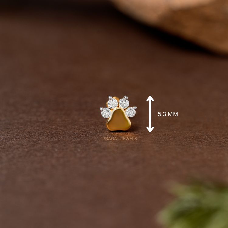 Gold Diamond Paw Print Nose Pin/Petite Gold & Diamond Paw Print Nose Stud/np1257