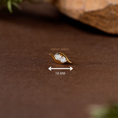 Elegant Twin Diamond Leaf Nose Pin/Delicate Leaf Style Diamond Nose Pin/NP0865