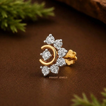Ruby & Diamonds Bloom Gold Nose Stud/Floral Diamond Gold Nose Pin/Royal Ruby Floral Nose Pin/NP1320