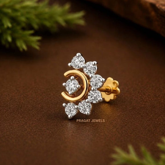 Ruby & Diamonds Bloom Gold Nose Stud/Floral Diamond Gold Nose Pin/Royal Ruby Floral Nose Pin/NP1320