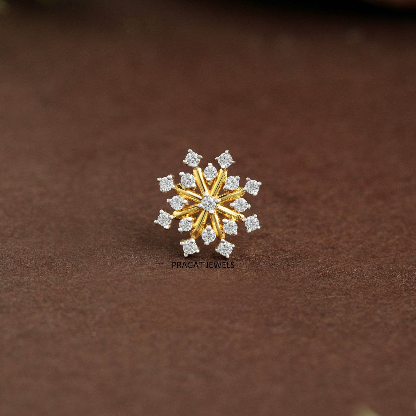 Ruby &  Diamond Sunburst Gold Nose Pin/Scarlet Bloom Diamond Nose Pin/Royal Ruby&Diamond  Star Gold Nose Pin/NP1356