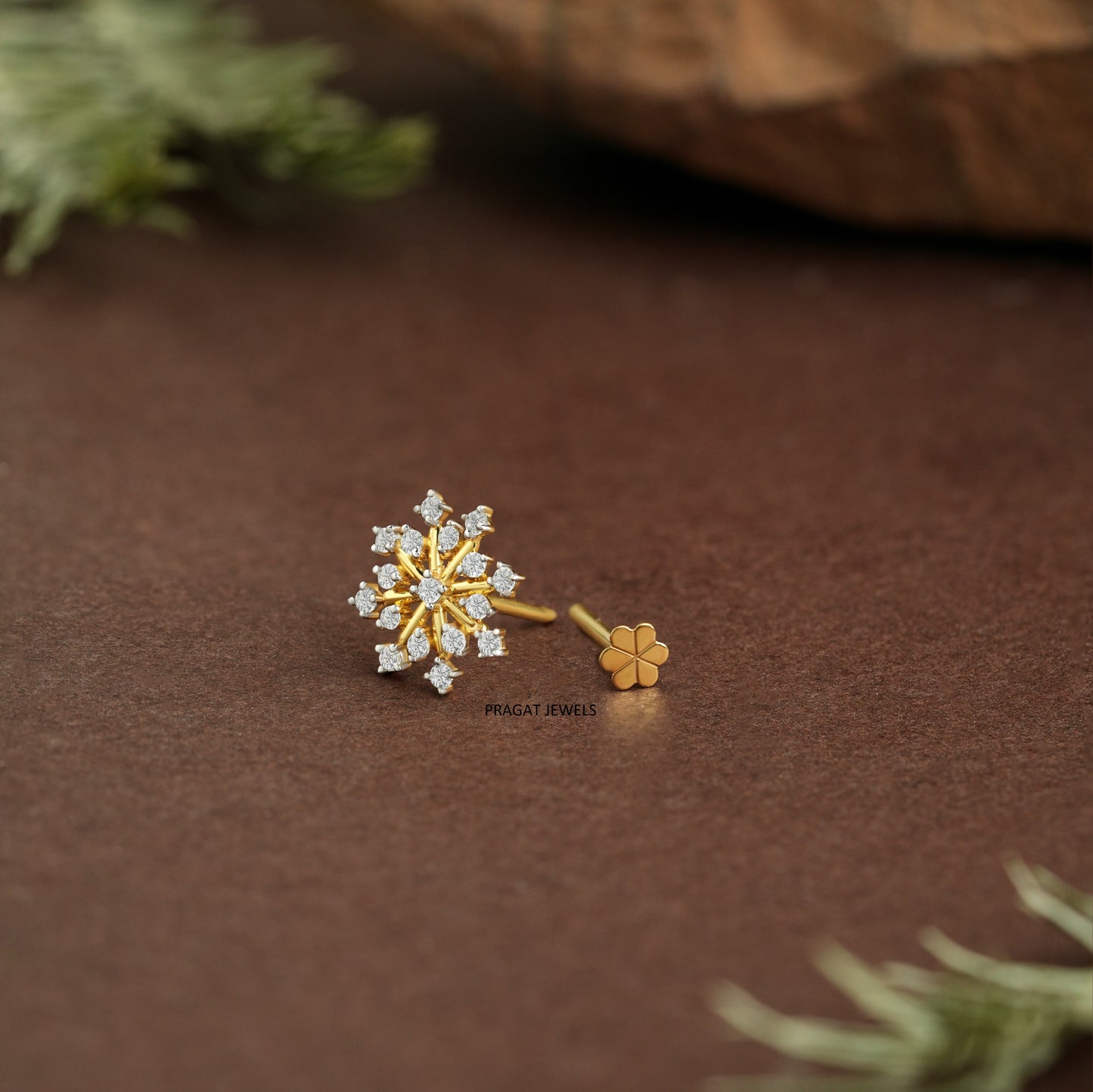 Ruby &  Diamond Sunburst Gold Nose Pin/Scarlet Bloom Diamond Nose Pin/Royal Ruby&Diamond  Star Gold Nose Pin/NP1356