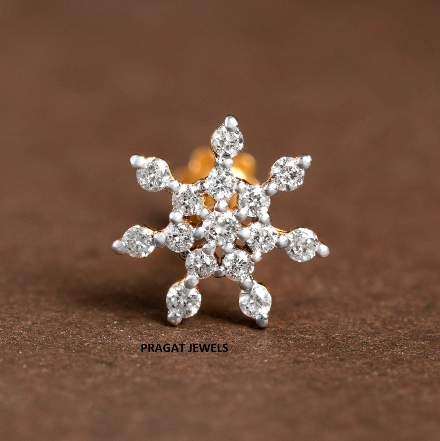 Diamond Nosepin Unique Nose Stud 18K Yellow gold Nose Stud  Shape Nose Stud - PRAGAT JEWELS