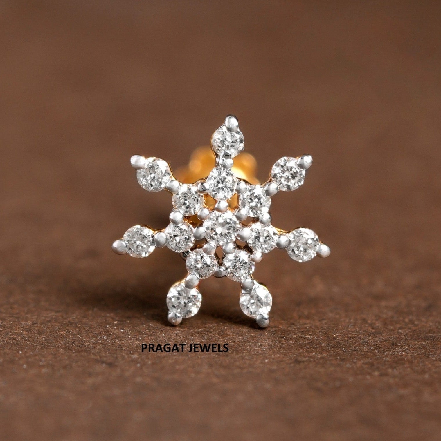 Diamond Nosepin Unique Nose Stud 18K Yellow gold Nose Stud  Shape Nose Stud - PRAGAT JEWELS