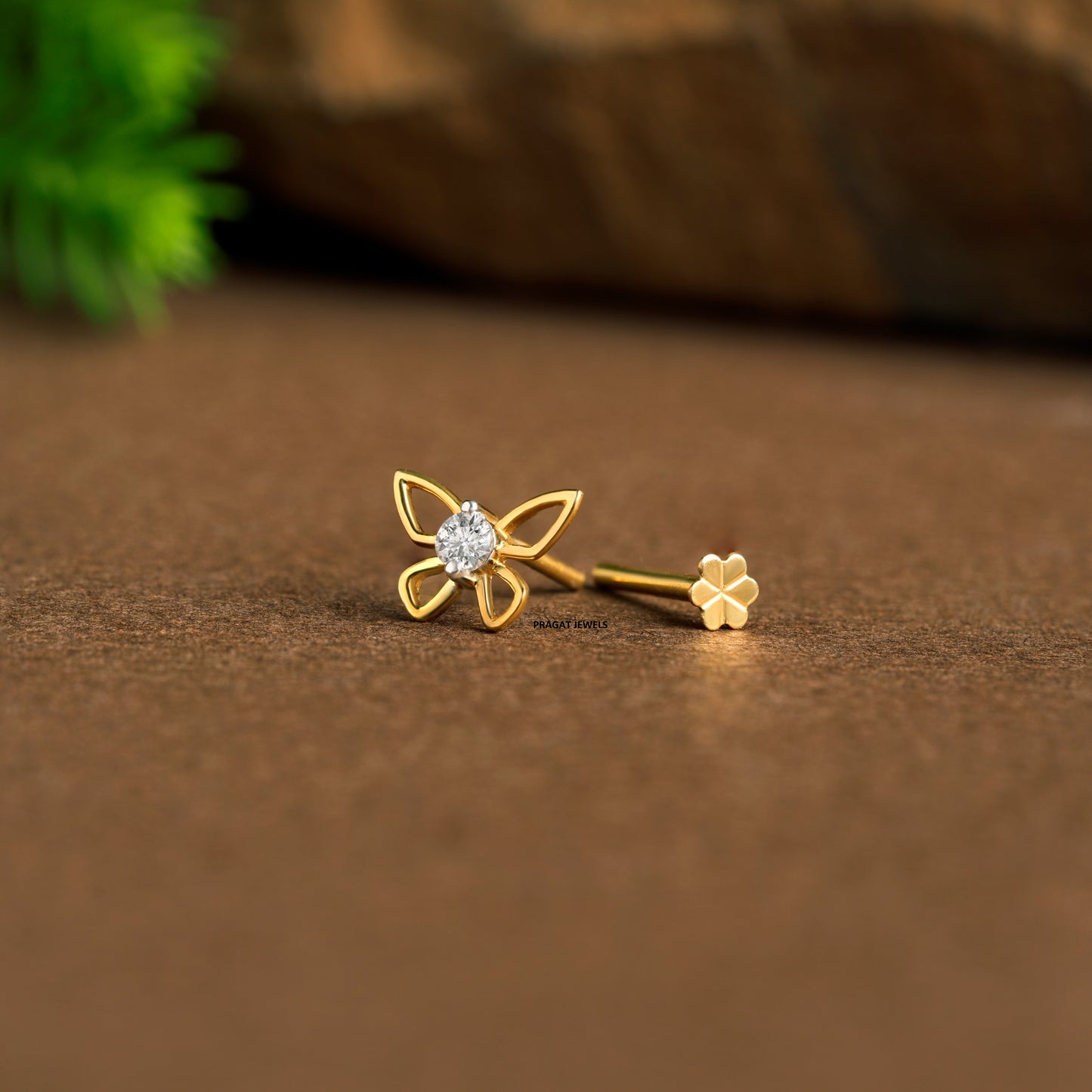 Butterfly Gold & Diamond Stud Nosepin Handmade Minimalist Jewelry NP1164