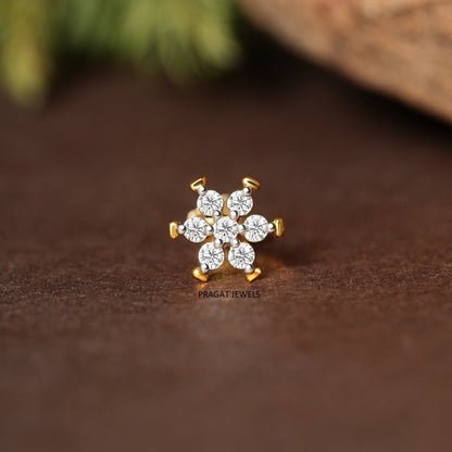 Snow Blossom Gold Nose Pin/Diamond Bloom Nose Pin/Floral Spark Gold Nose Pin/NP0817