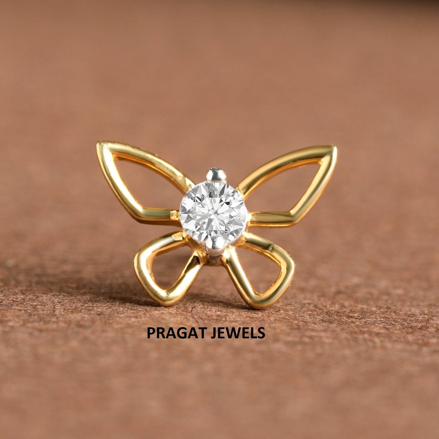 Butterfly Gold & Diamond Stud Nosepin Handmade Minimalist Jewelry NP1164