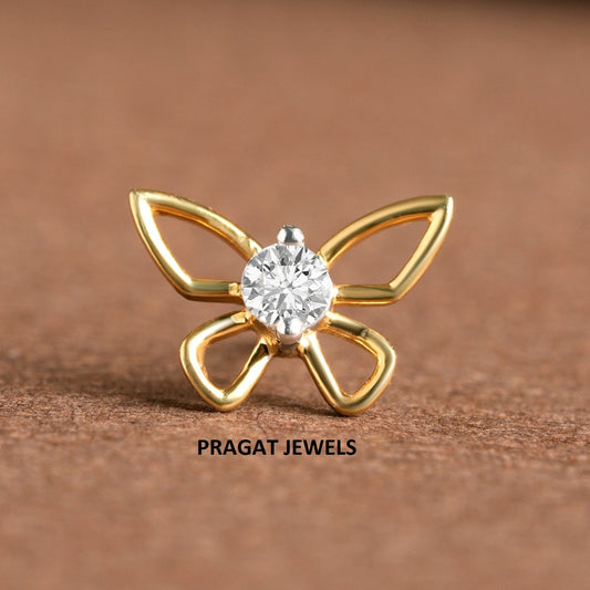 Butterfly Gold & Diamond Stud Nosepin Handmade Minimalist Jewelry NP1164
