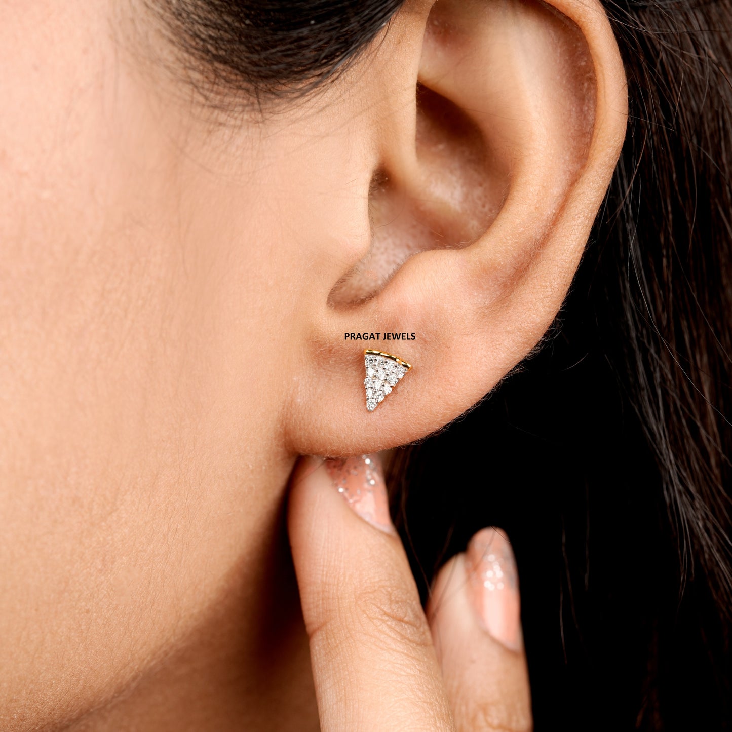 Solid Gold Diamond pizza Stud Earring  Minimalist Cartilage Helix Lobe Piercing Gift for Her NP1234