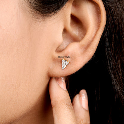 Solid Gold Diamond pizza Stud Earring  Minimalist Cartilage Helix Lobe Piercing Gift for Her NP1234