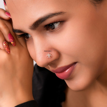 Diamond Nosepin Unique Nose Stud 18K Yellow gold Nose Stud  Shape Nose Stud - PRAGAT JEWELS