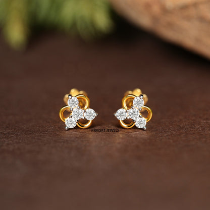 Timeless Trio Gold Stud Earrings/Twinkle Trio Diamond Earrings/Sparkling Cluster Stud Earrings/NP0886
