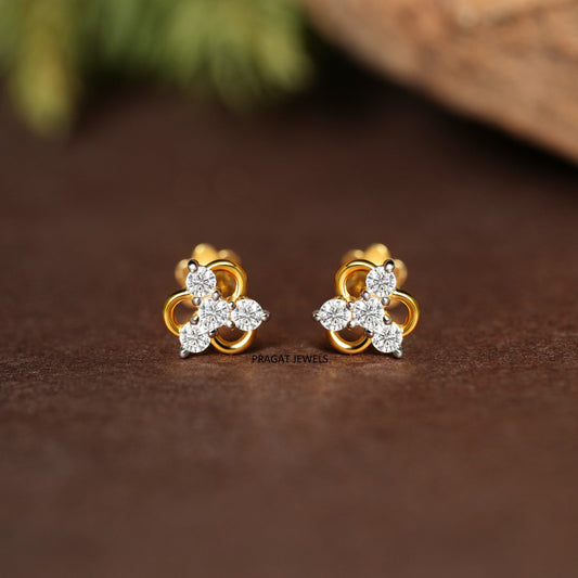Timeless Trio Gold Stud Earrings/Twinkle Trio Diamond Earrings/Sparkling Cluster Stud Earrings/NP0886