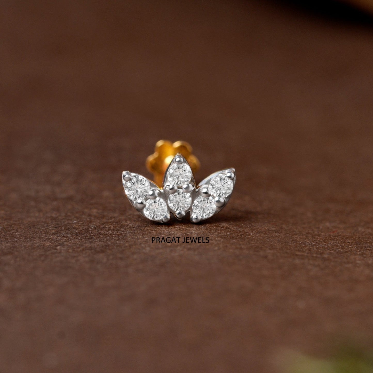 Trinity Petal Diamond Nose Stud/Lotus Spark Diamond Nose Pin/Floral Crown Diamond Nose Stud/ np1218