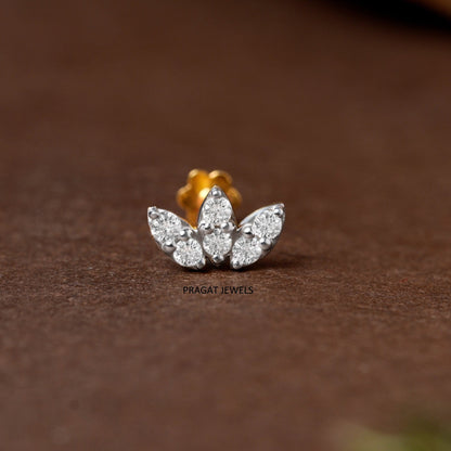 Trinity Petal Diamond Nose Stud/Lotus Spark Diamond Nose Pin/Floral Crown Diamond Nose Stud/ np1218