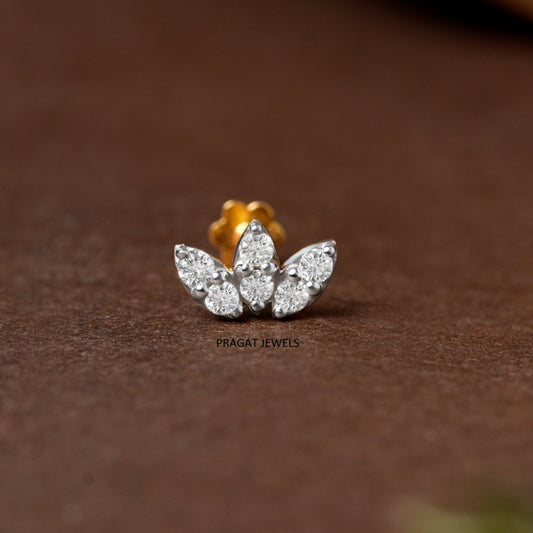 Trinity Petal Diamond Nose Stud/Lotus Spark Diamond Nose Pin/Floral Crown Diamond Nose Stud/ np1218