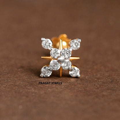 Nose Stud Indian Nose pin Diamond Nose Piercing Unique Nose Stud 18K Yellow gold - PRAGAT JEWELS