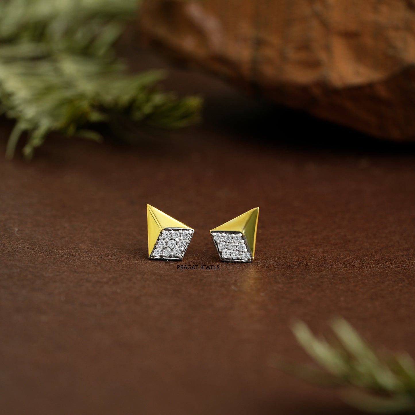 Geometric Luxe Gold Earrings/Diamond Kite Stud Earrings/Modern Edge Gold Studs/NP1313