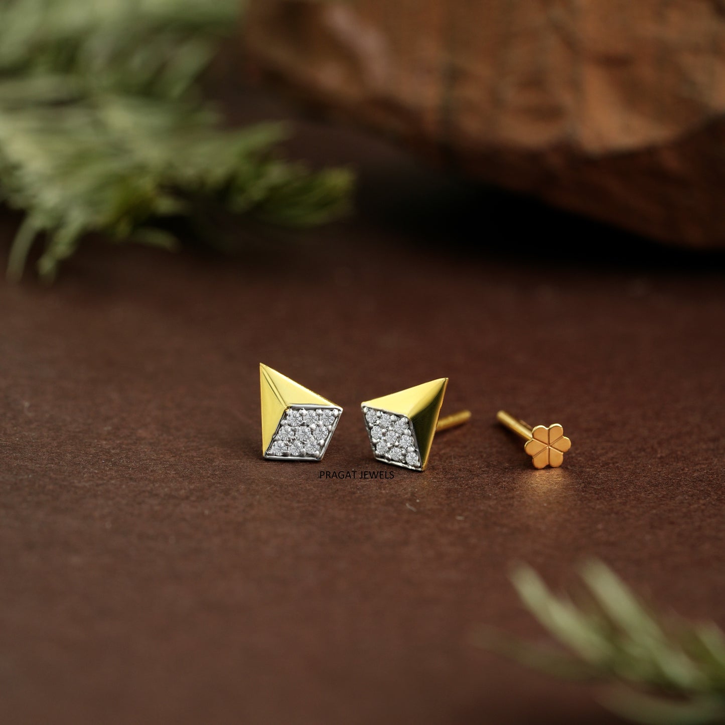 Geometric Luxe Gold Earrings/Diamond Kite Stud Earrings/Modern Edge Gold Studs/NP1313