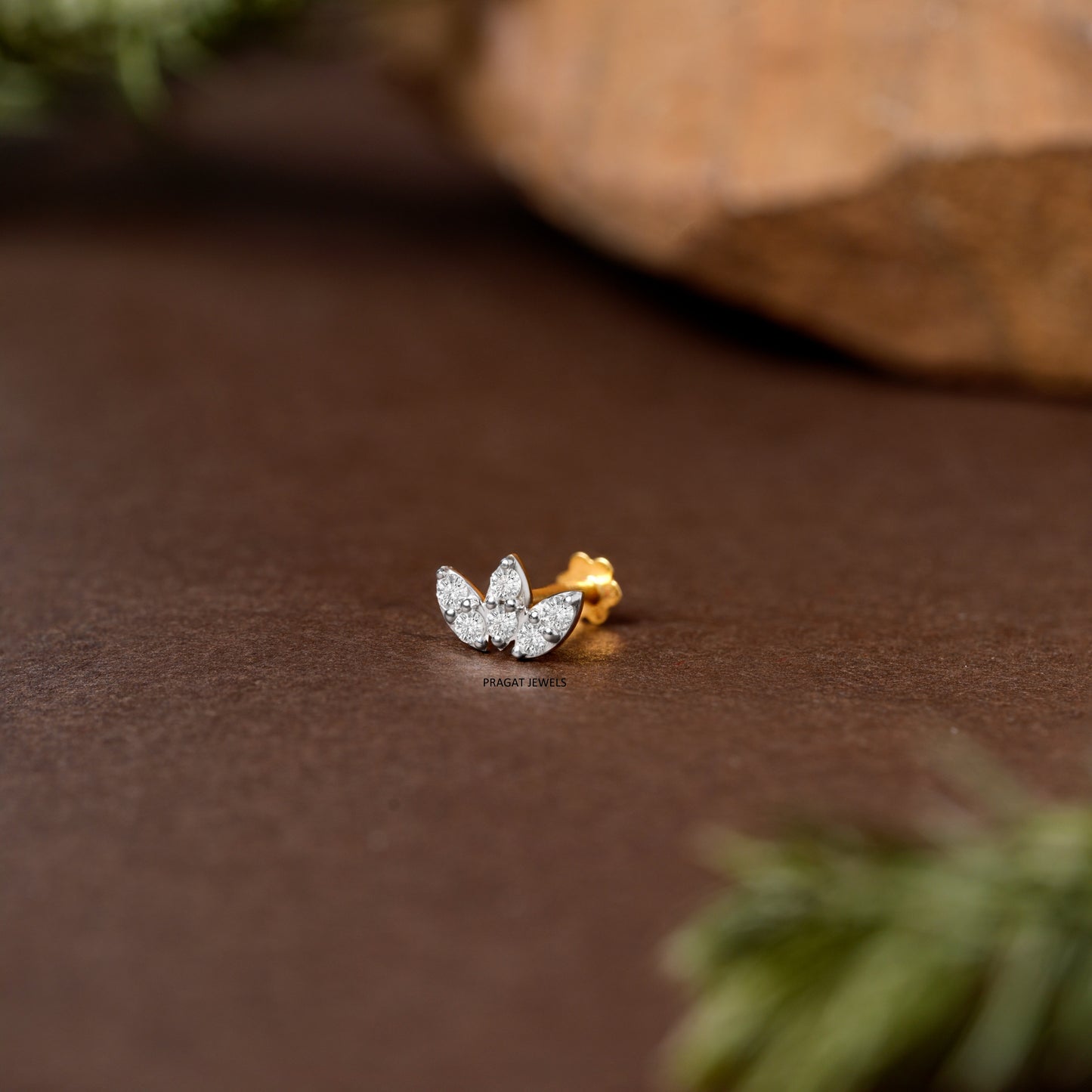 Trinity Petal Diamond Nose Stud/Lotus Spark Diamond Nose Pin/Floral Crown Diamond Nose Stud/ np1218