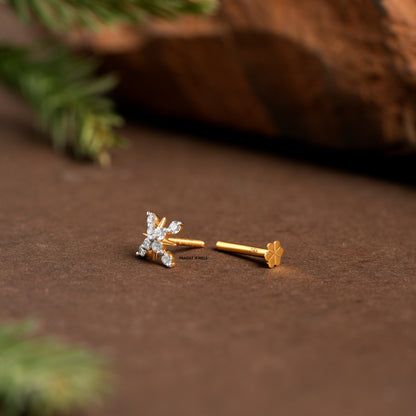 Nose Stud Indian Nose pin Diamond Nose Piercing Unique Nose Stud 18K Yellow gold - PRAGAT JEWELS