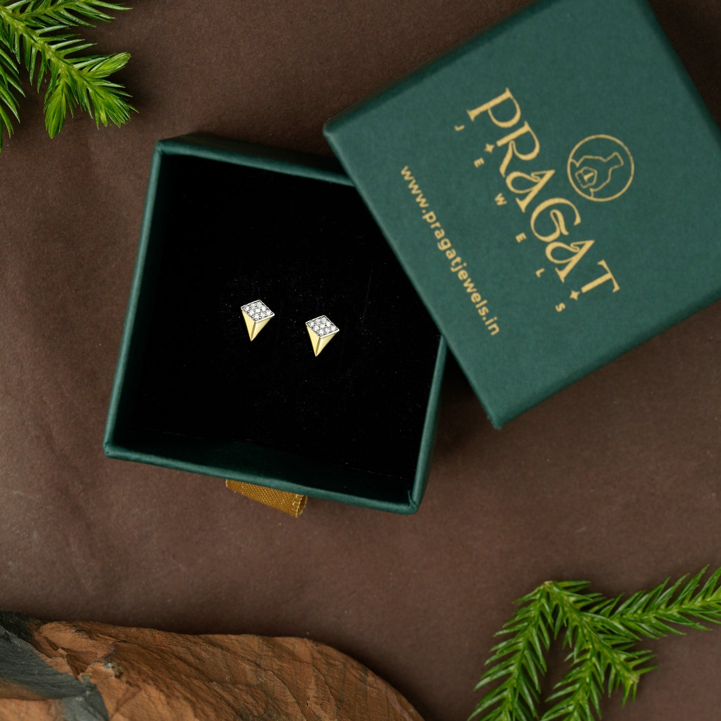 Geometric Luxe Gold Earrings/Diamond Kite Stud Earrings/Modern Edge Gold Studs/NP1313