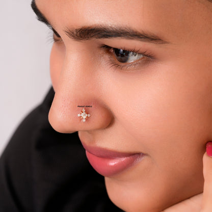 Nose Stud Indian Nose pin Diamond Nose Piercing Unique Nose Stud 18K Yellow gold - PRAGAT JEWELS