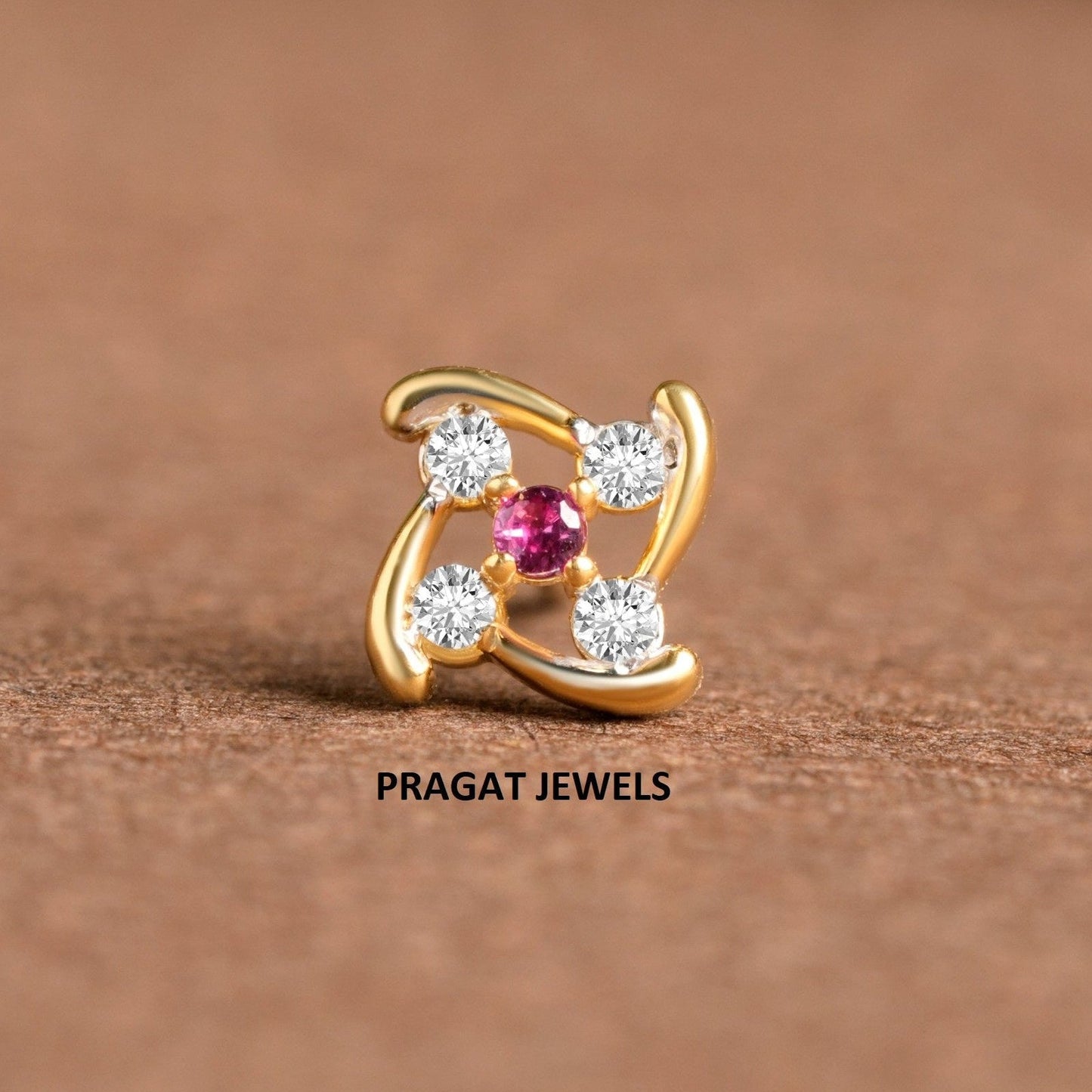 Nose Stud in  Solid Gold · Indian Nose Stud · Ruby Stone Nose Piercing JewelryNP1162