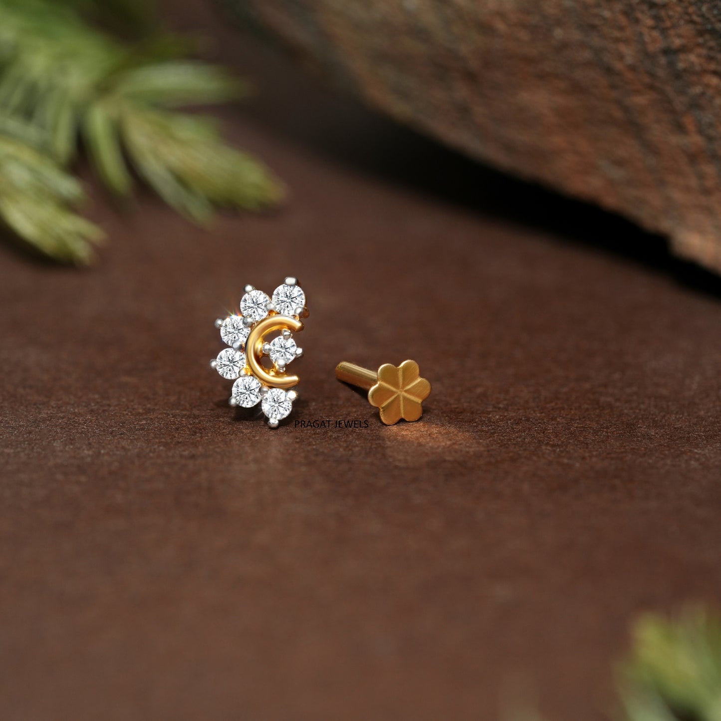 Ruby & Diamonds Bloom Gold Nose Stud/Floral Diamond Gold Nose Pin/Royal Ruby Floral Nose Pin/NP1320
