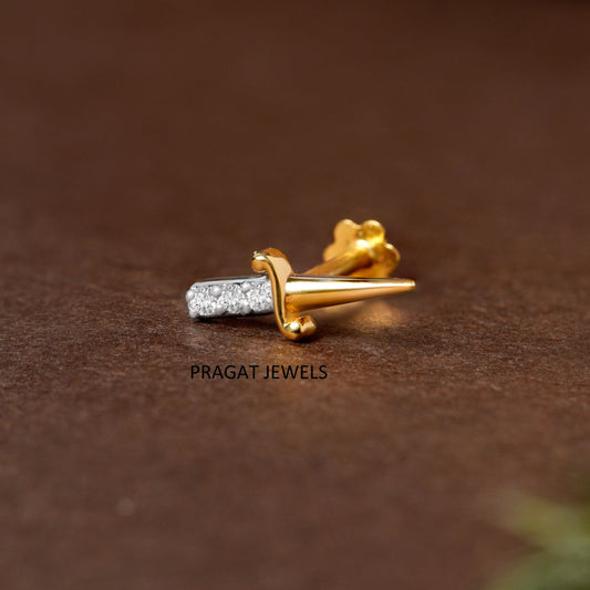 Sleek Bar Diamond Nose Pin/Minimal Spark Line Nose Stud/Golden Curve Diamond Nose Pin/np1258