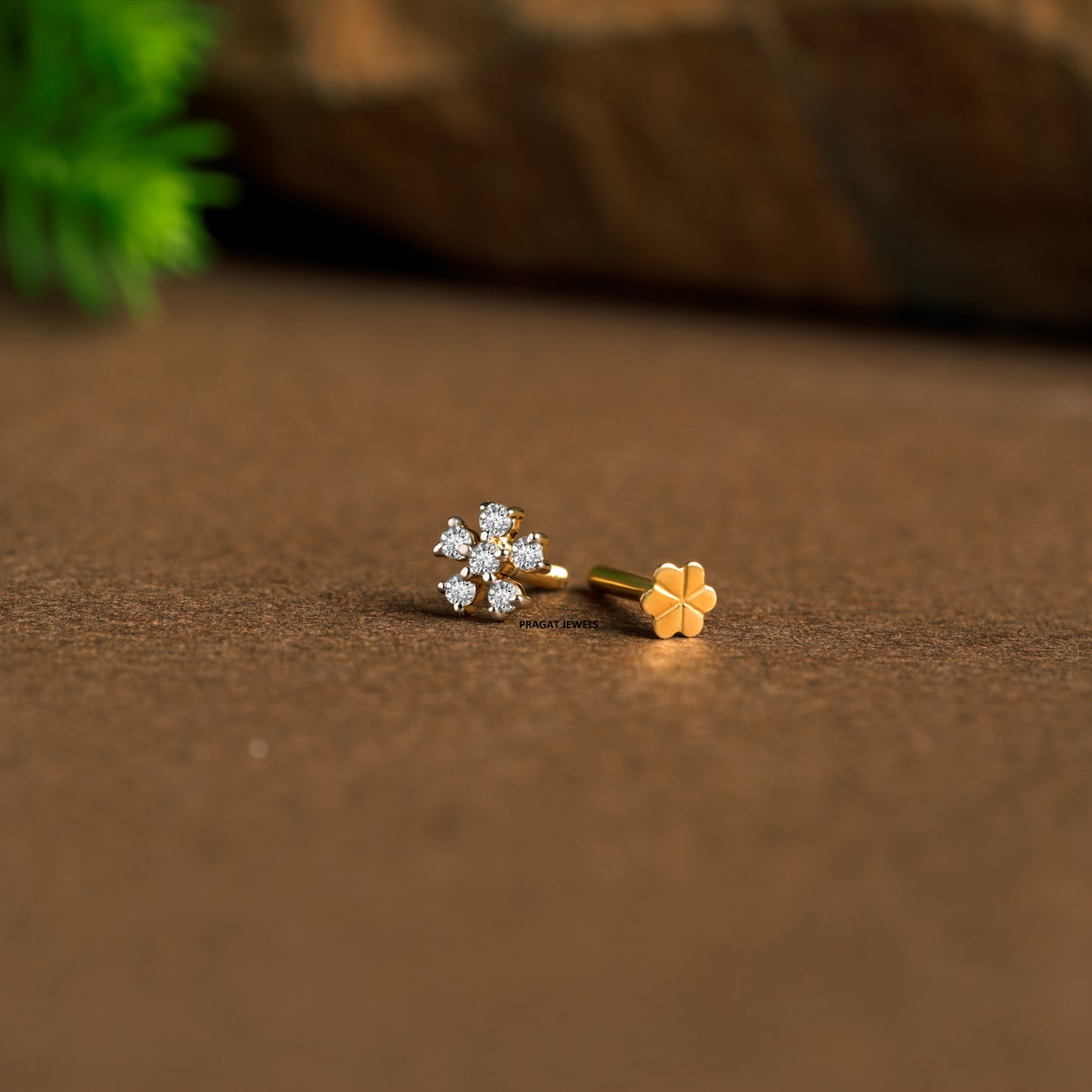 Gold Diamond Nose Pin – Delicate 6 stone Nosepin| Elegant Nose Jewelry for Women NP0143