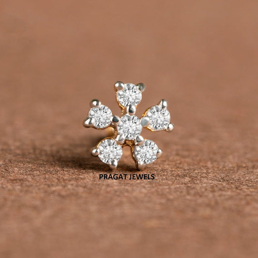 Gold Diamond Nose Pin – Delicate 6 stone Nosepin| Elegant Nose Jewelry for Women NP0143