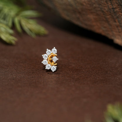 Ruby & Diamonds Bloom Gold Nose Stud/Floral Diamond Gold Nose Pin/Royal Ruby Floral Nose Pin/NP1320