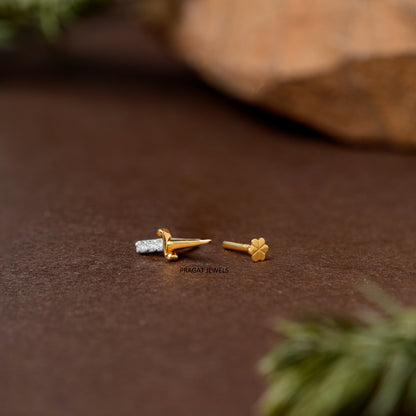 Sleek Bar Diamond Nose Pin/Minimal Spark Line Nose Stud/Golden Curve Diamond Nose Pin/np1258