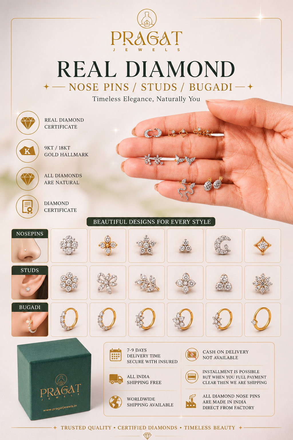 Brilliant Cut Diamond Stud Yellow Gold  11MM Nose Ring,A Percious Gift for The Percious One.NP1012