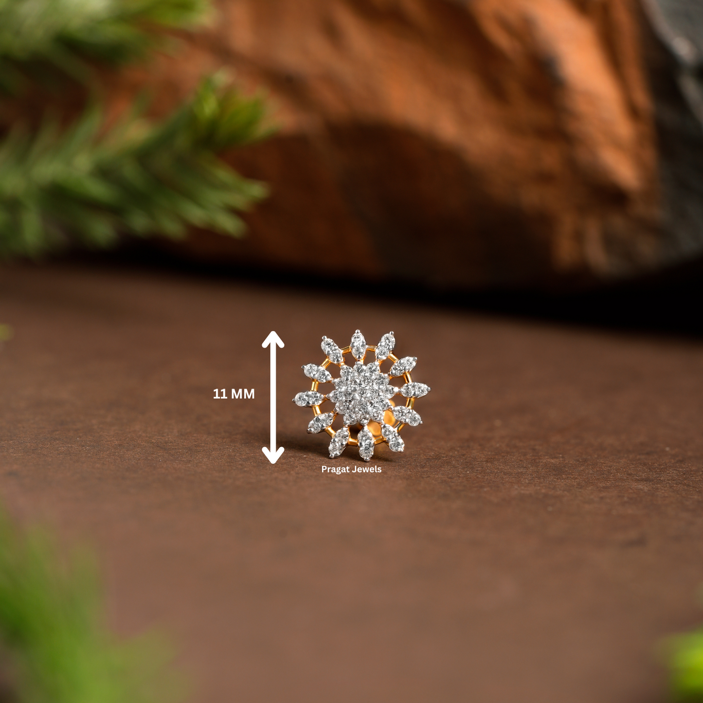 Diamond Cluster Nosepin Yellow Gold  Brilliant Cut Diamond Handcrafted With Love.