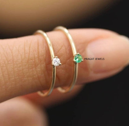 Minimalist Gold Rings with Diamond and Emerald Stones Diamond Stud ring for women Gift for The Percious One.