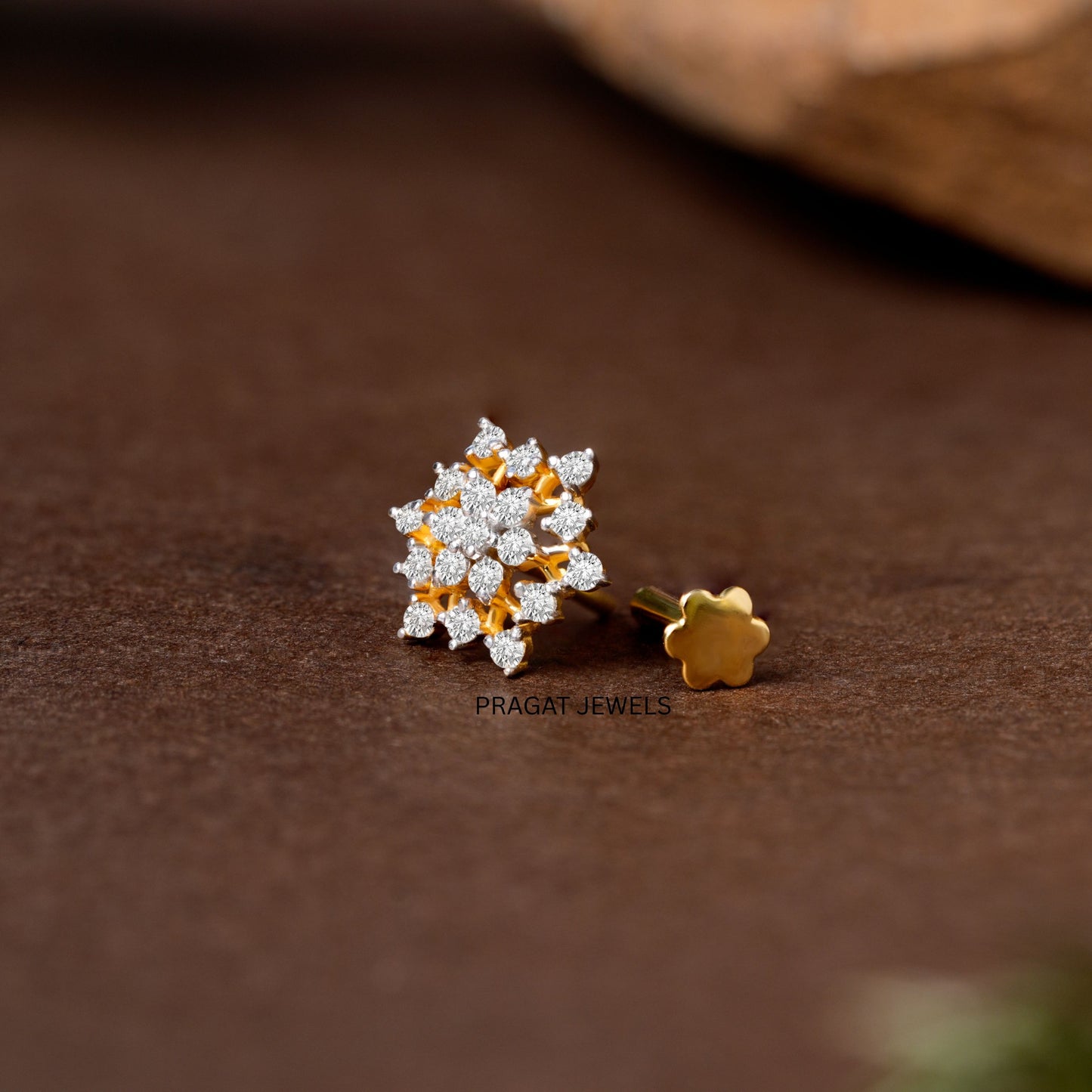 Diamond Snowflake Floral Stud in Yellow Gold  Floral Diamond Cluster Stud – Timeless Elegance  Radiant Snowflake Diamond Gold Stud
