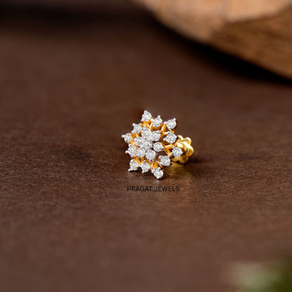 Diamond Snowflake Floral Stud in Yellow Gold  Floral Diamond Cluster Stud – Timeless Elegance  Radiant Snowflake Diamond Gold Stud