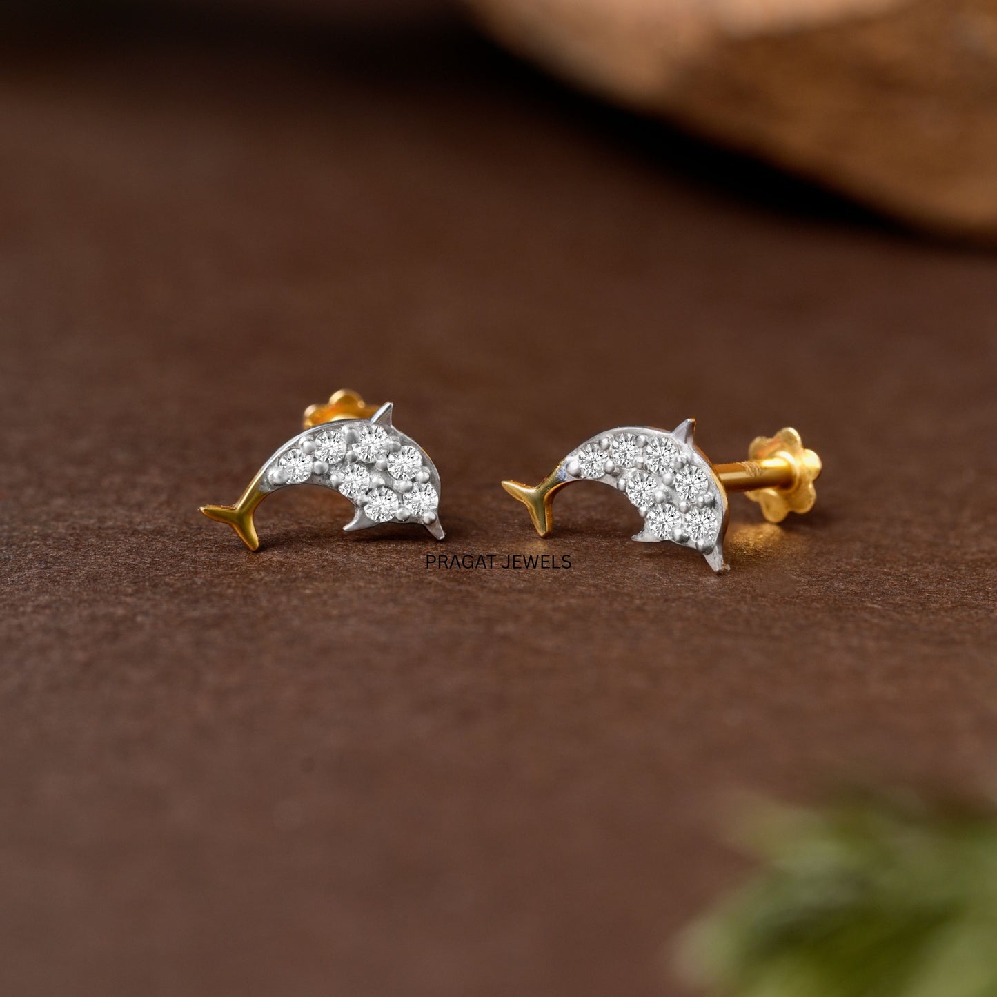 Natural Diamonds Dolphin Earring | Solid 18k Yellow Gold Fish Earring | Handmade Minimalist Jewelry Best Gift for her | Fine Jewelry NP1246