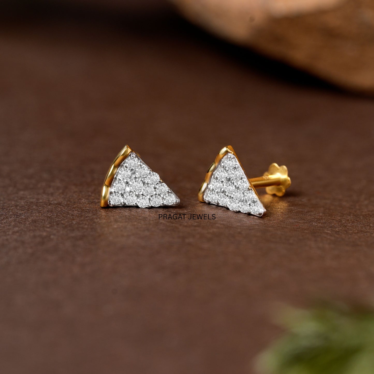 Solid Gold Diamond pizza Stud Earring  Minimalist Cartilage Helix Lobe Piercing Gift for Her NP1234