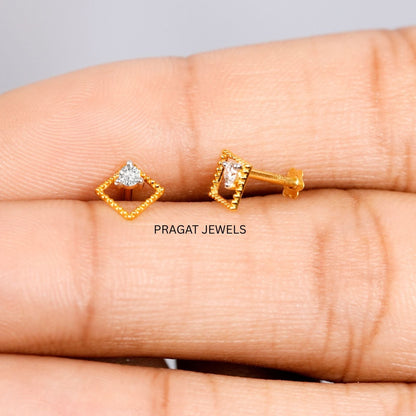 Solid Yellow Gold Dangle Hoops Earring, Minimalist Fine Jewelry, Dainty Drop Earring Gift NP1255
