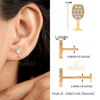 Minimalist Baby Stud Earrings / Wine Glass Earrings /Classic Earrings /Bridesmaid Gift / 18K Gold /Gift For Her NP1236