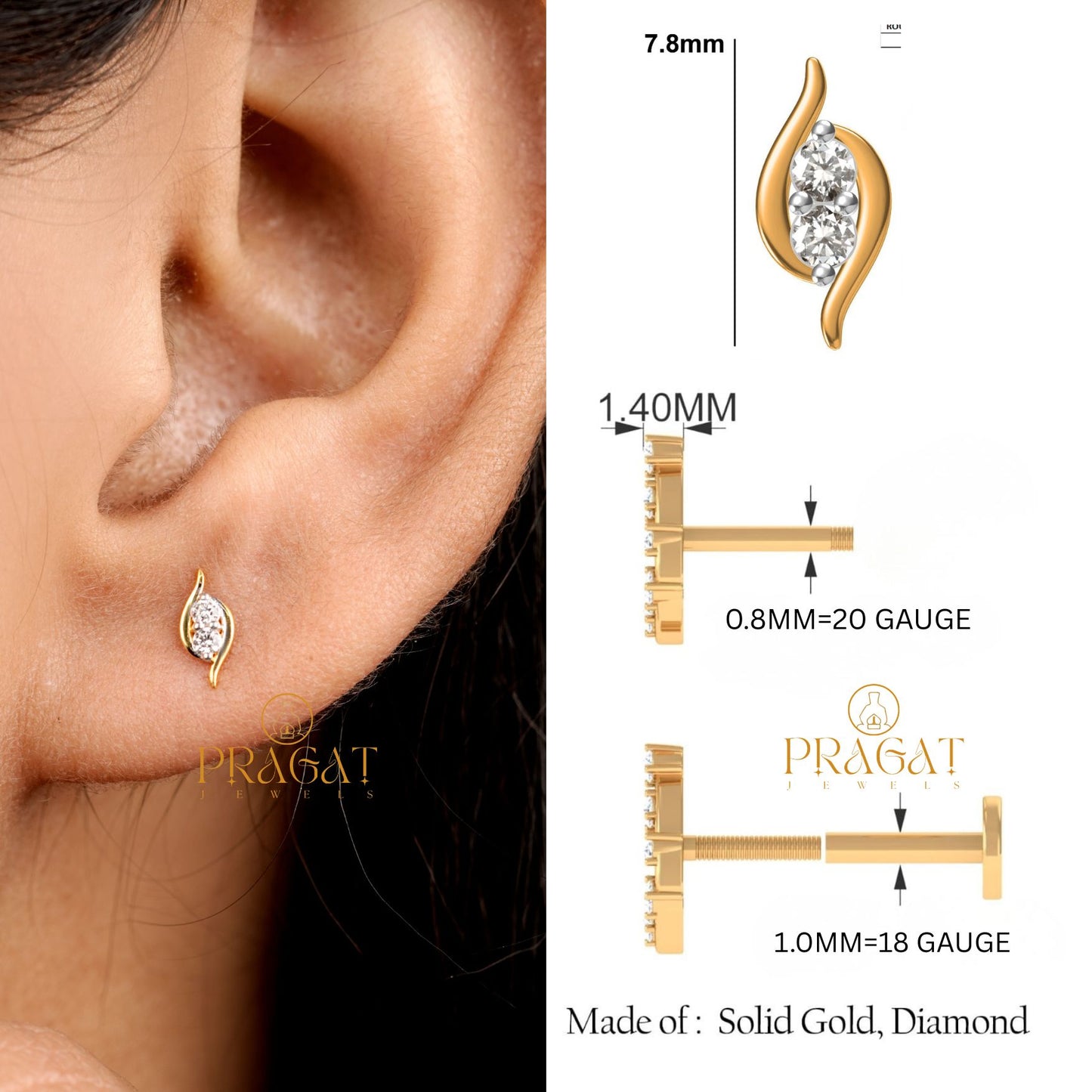 Elegant Diamond Leaf Gold Stud Earring/Minimalist Diamond Leaf Gold Stud