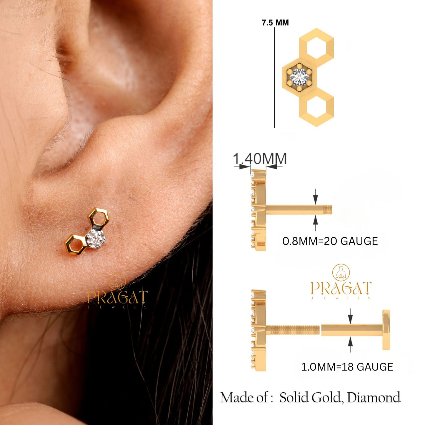Honeycomb Diamond Stud Earring/Golden Honeycomb Diamond Stud/NP1223