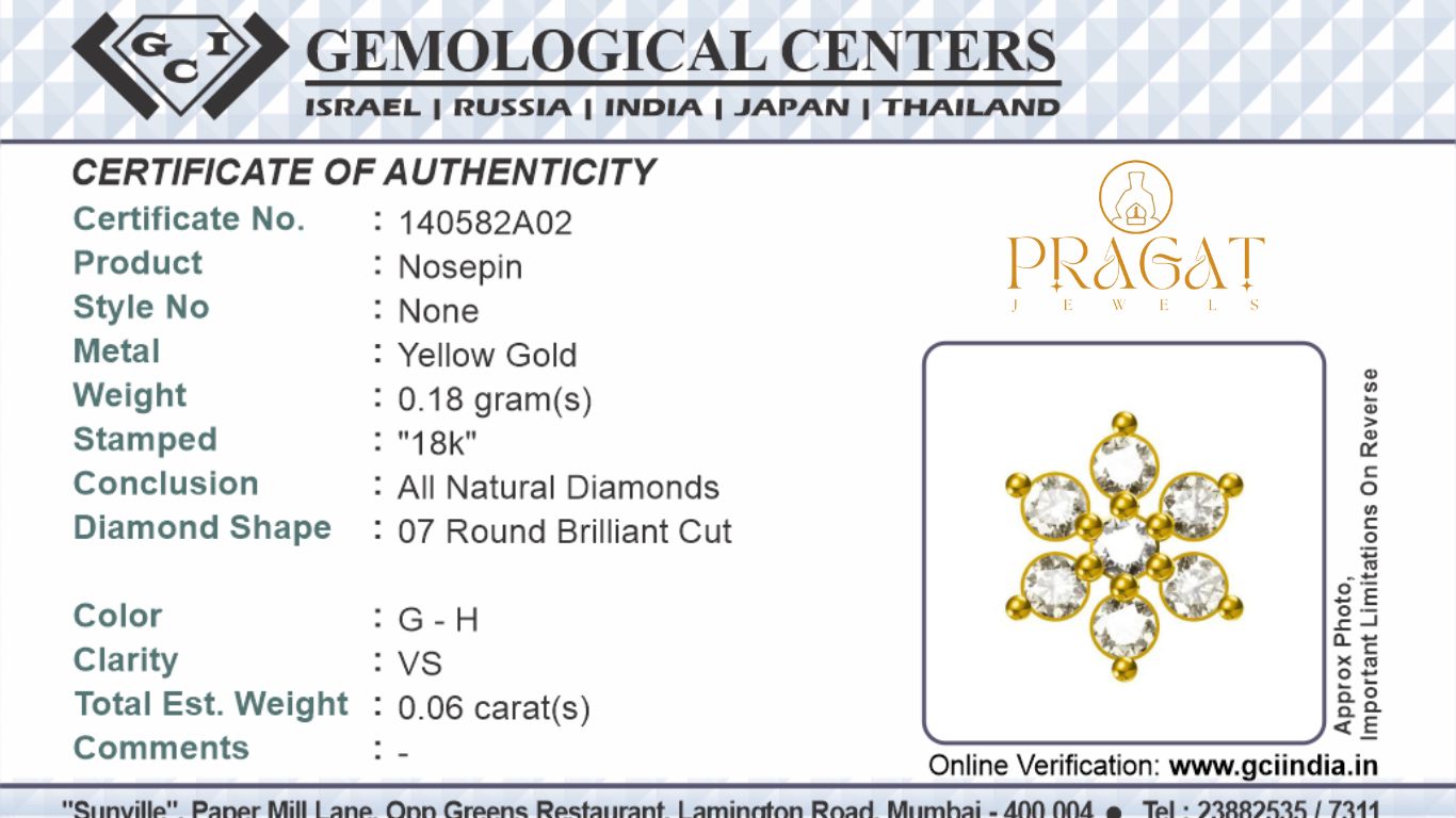 Gold Nosepin with 7 Natural Diamonds – Floral Design Diamond Stud Nose Ring for Women NP0161