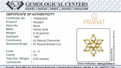 Gold Nosepin with 7 Natural Diamonds – Floral Design Diamond Stud Nose Ring for Women NP0161