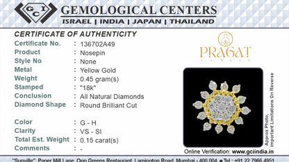 Natural Diamond Flower Stud for Nosepin Threaded Pin, Piercing Jewelry, Conch NP1121