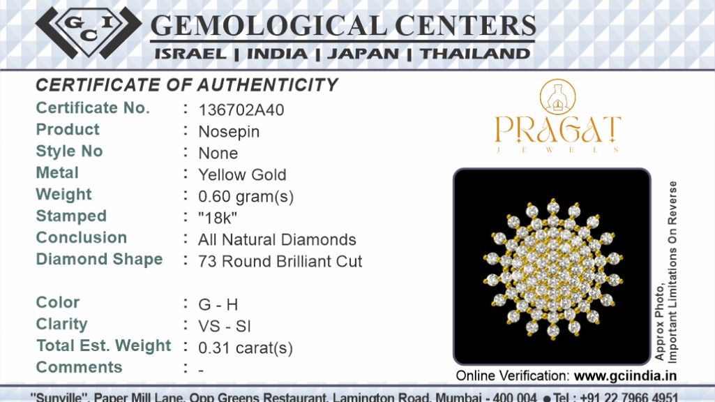 Yellow Gold Diamond Floral Round Nosepin A precious Gift for The Percious One.NP0674