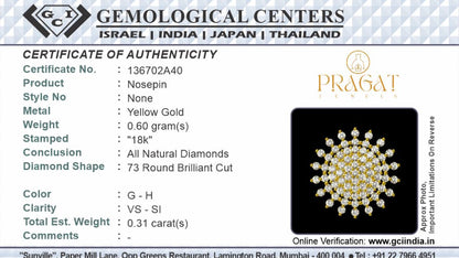 Yellow Gold Diamond Floral Round Nosepin A precious Gift for The Percious One.NP0674